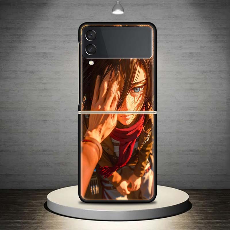 A-Attack on T-Titan Annie Mikasa For Samsung Galaxy Z Flip 7 6 5 4 3 5G Phone Case Black Cover ZFlip 7 6 5 4 3 Shockproof Bumper