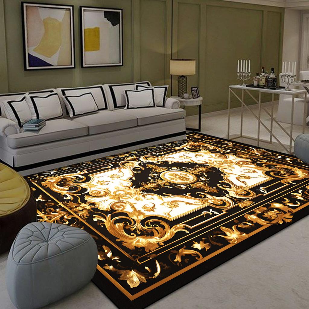 Luxury Golden Carpet for Living Room Europe and America Decoration Large Carpets Non-slip Bedroom Bedside Rug Customized Mat