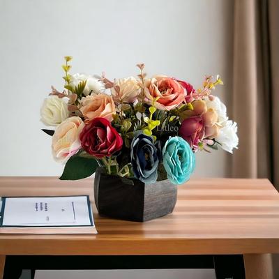 Koka pods ar daudzveidīga dizaina sausiem mākslīgiem ziediem, ideāla dāvana mājām, birojam, elegants dekors (Daudzkrāsains A)