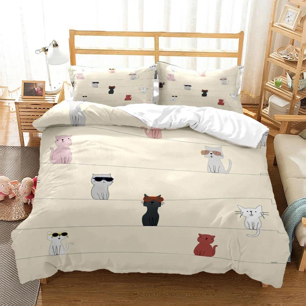 New 3D Print Cartoon Cat Print Comfortable Duvet Quilt Cover Pillowcase Bedding Set Children Bedroom Decoration Home Textile
