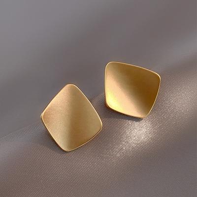 Geometric Irregular Square Curved Surface Golden Metal Stud Earring for Women Geometry Jewelry Accessory Wedding Girl Gift