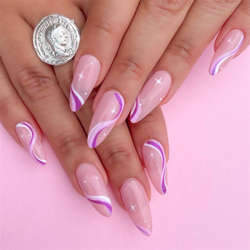 24Pcs Removable Ballerina Fake Nails Almond Shaped Press On Nails For Women Girls Nail Art Decoration