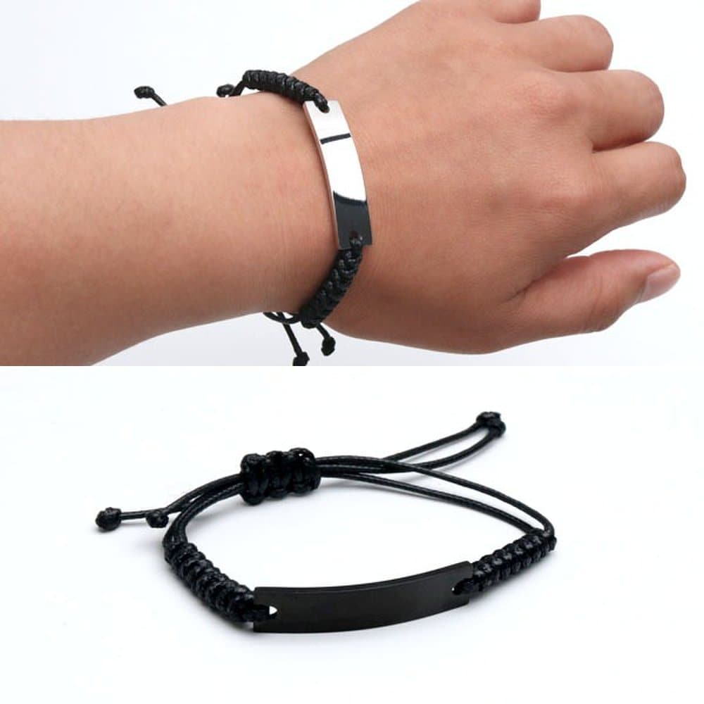 B0571W Surgical Steel Plate Knotted String Bracelet with Adjustable Length - Men's Bracelets and Women's Bracelets