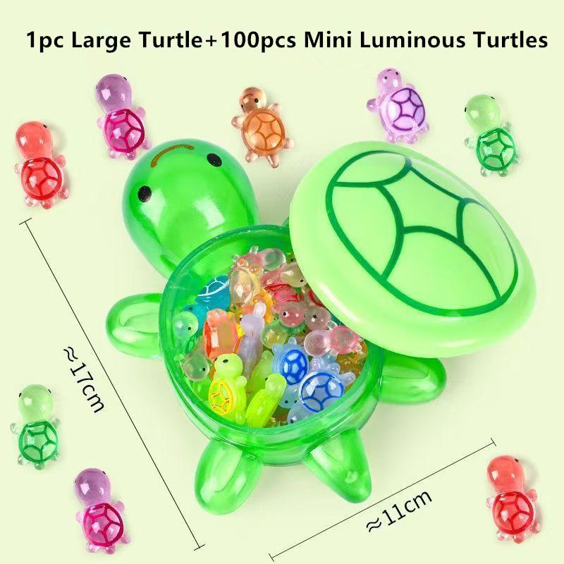 1PC Night Glow Large Turtle+Mini Luminous Turtles Figurines Resin Craft Glowing Turtle Storage Ornament Landscape Desktop