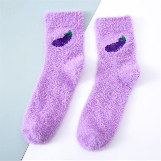 

Kawaii Women Fruit Fluffy Socks Thermal Fuzzy Socks Female Ladies Fashion Warm Avocado Cherry Eggplant Floor Sleep Sock