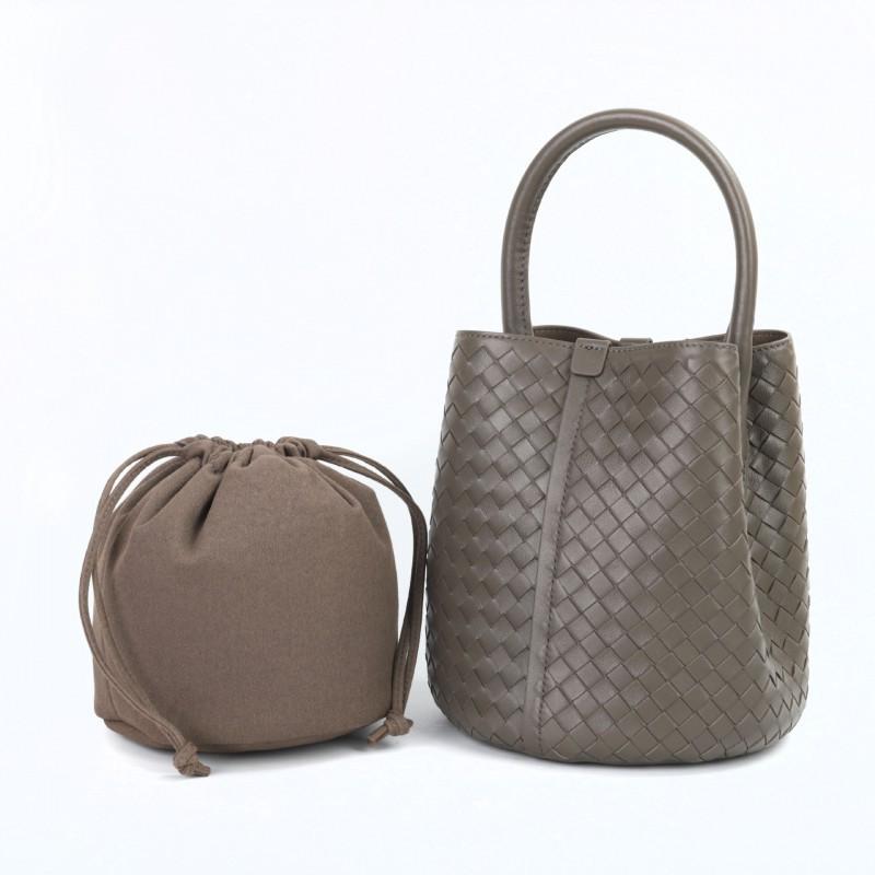 Hand-woven Bucket Bag Genuine Leather Women's Exquisite Fashionable Handbag Single-shoulder Cross-slung Tote