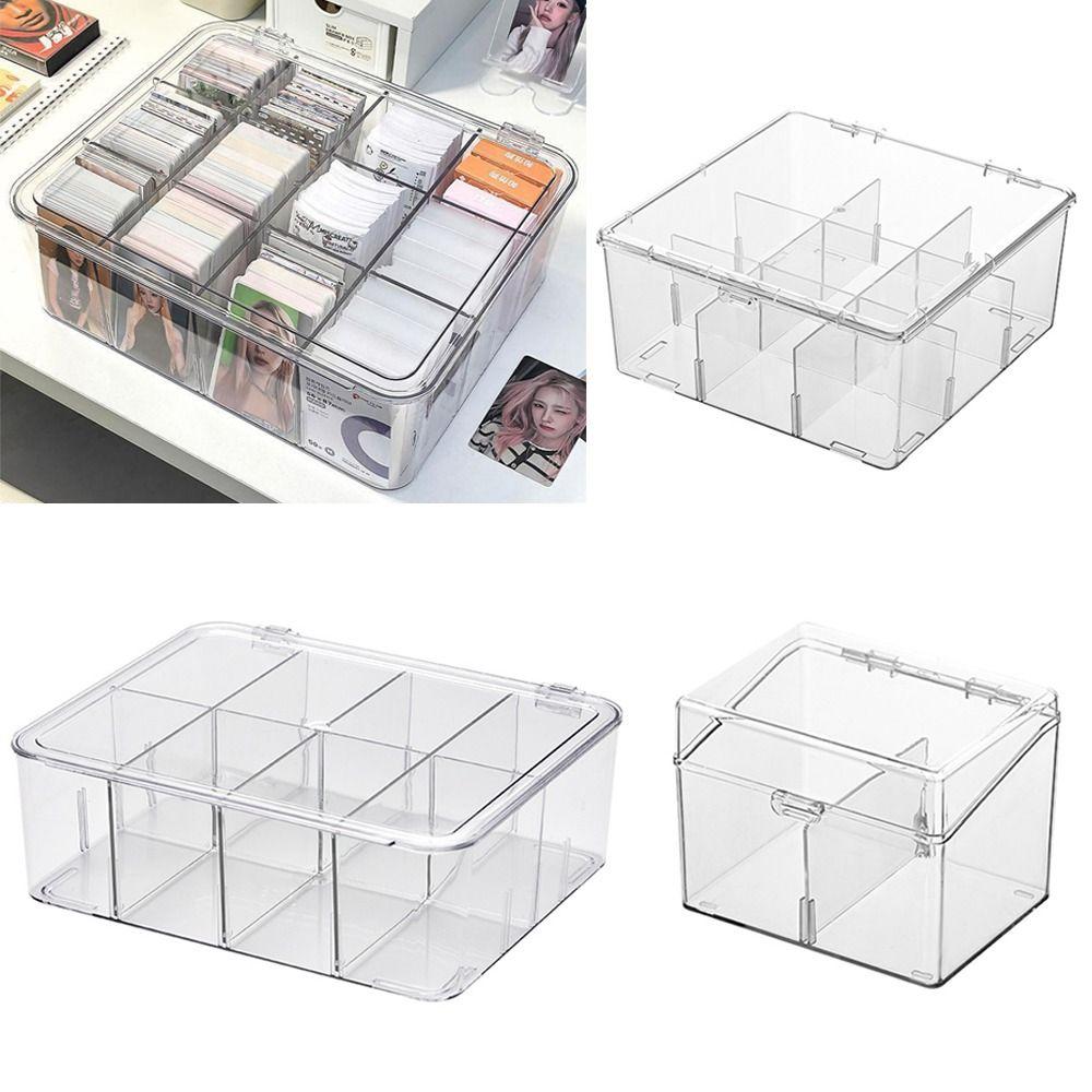 Transparent Acrylic Storage Box Acrylic 2/8/9/12 Grids Clear Display Box Large Capacity Dustproof Cover Photo Card Organizer