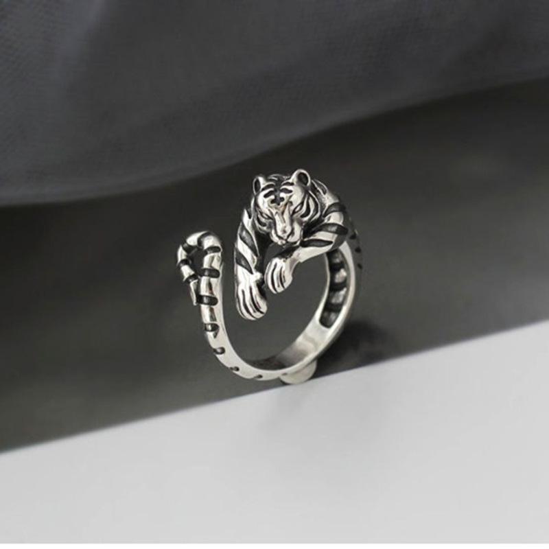 Retro Old Tiger Ring, Male and Female Couple Ring, Zodiac Tiger Ring, Opening Personality Tide Ins Tail