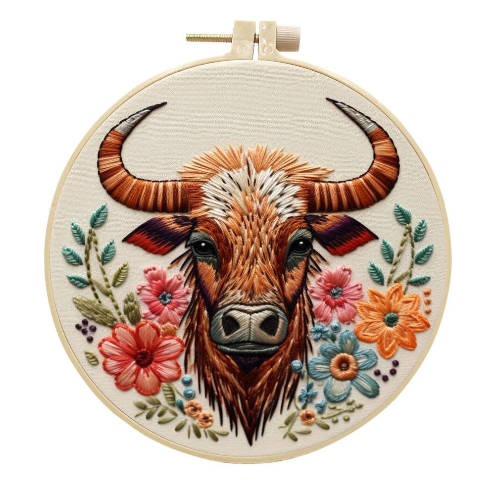 1 Stück Tier Kuh Muster Stickerei DIY Stoff Bastelset, Kreatives Handwerk Nähset