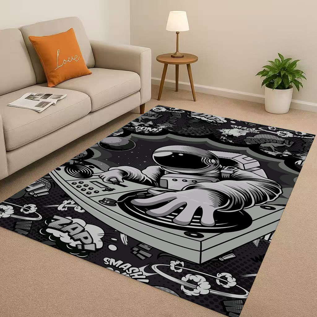 3D Cartoon Astronaut Spaceman Planet Living Room Non Slip Area Rug Carpet for Bedroom Playroom Sofa,Home Decor Doormat Christmas