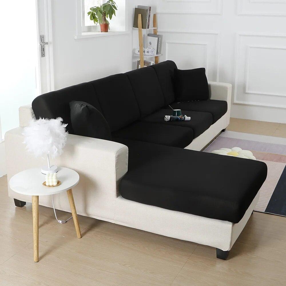Schwarze Sofa-Sitzkissenbezüge für Möbel, elastische Schutzbezüge, Haustiere, Kinder, waschbar, abnehmbarer Kissenbezug für Wohnzimmersofas