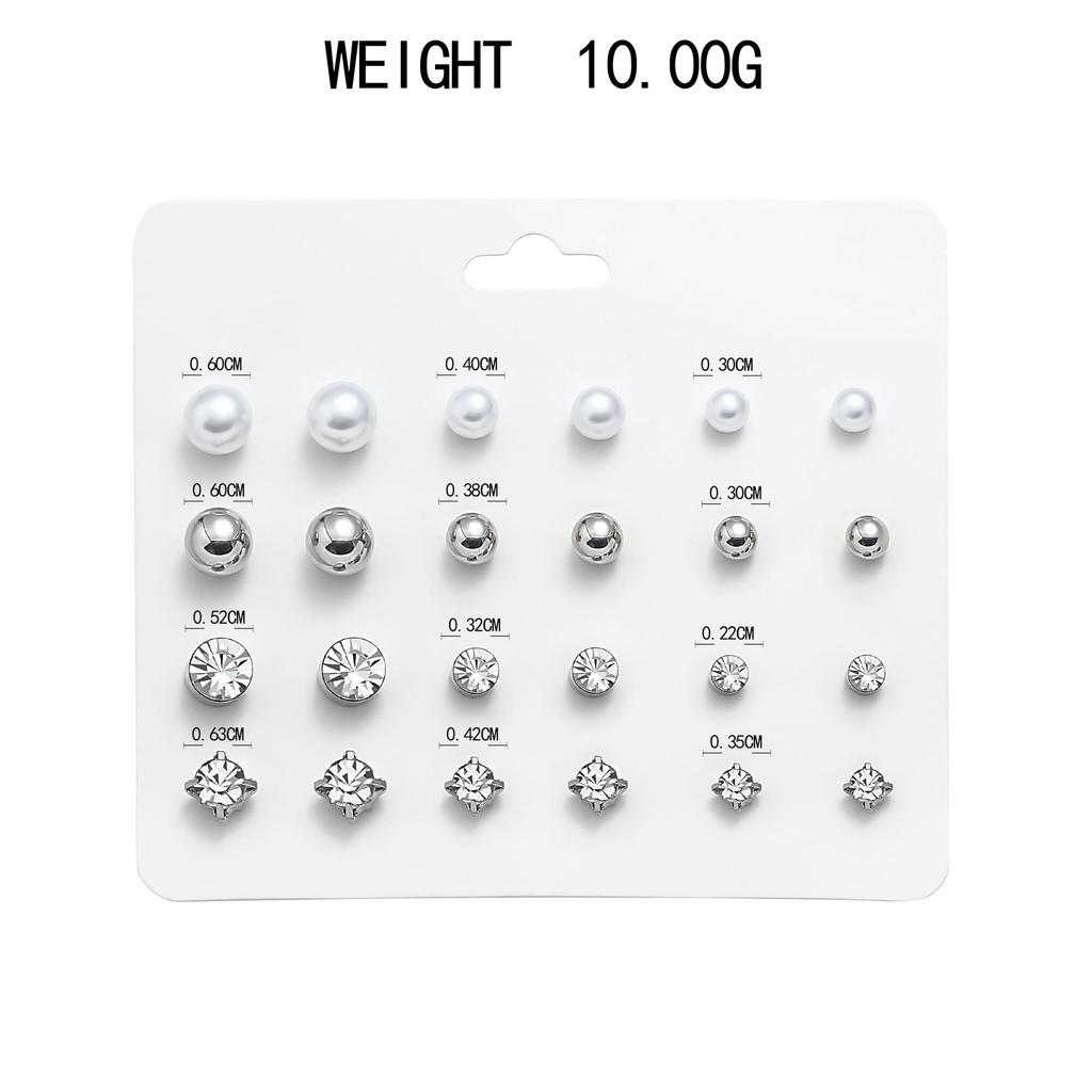 Fashion Versatile Pearl Zircon 12 Pair Set Earrings