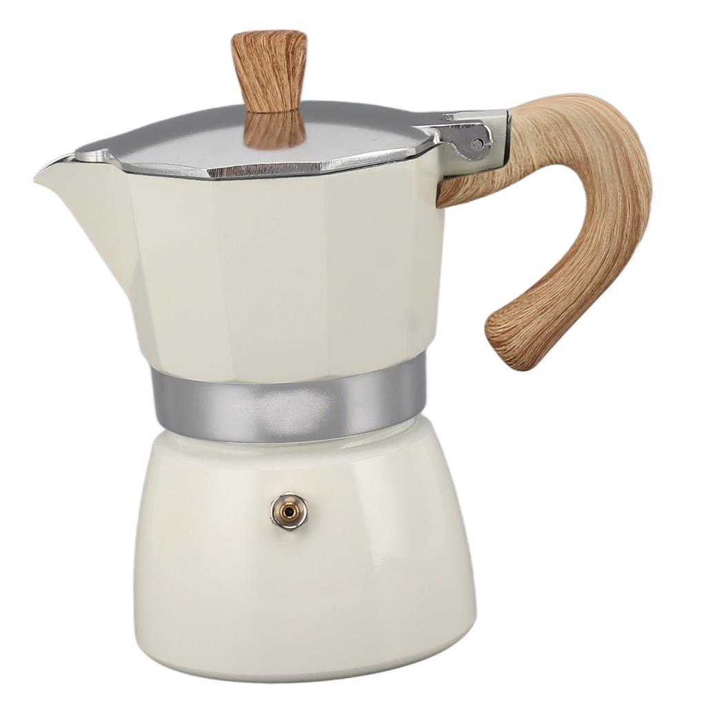 Moka Coffee Pot Octagonal Aluminum Classic Portable Hand Brewing Coffee Maker Moka Pot for Camping Home Use White 6 Cups
