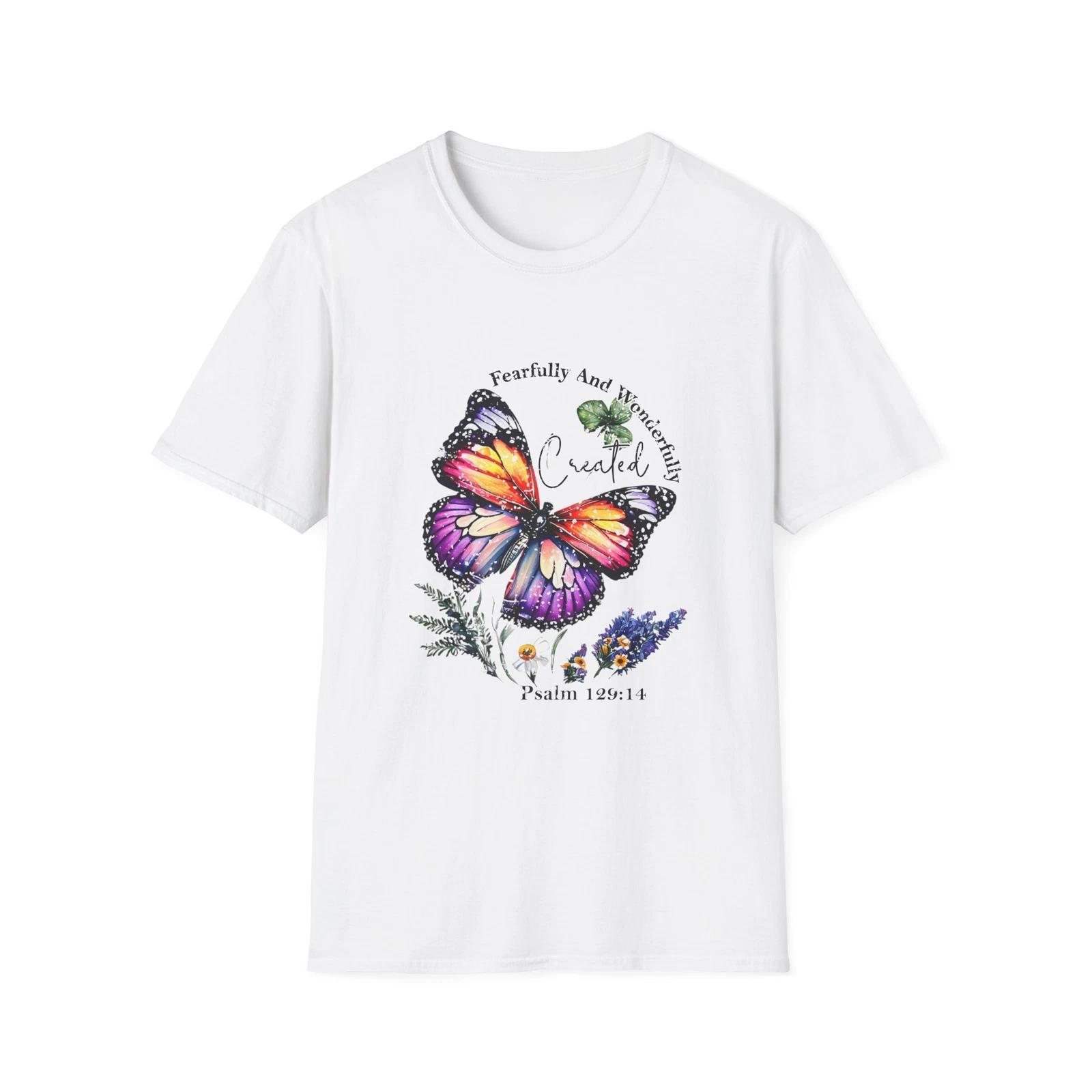 Fearfully and Wonderfully Made Butterfly T-Shirt, Inspirational Tee, Christian S