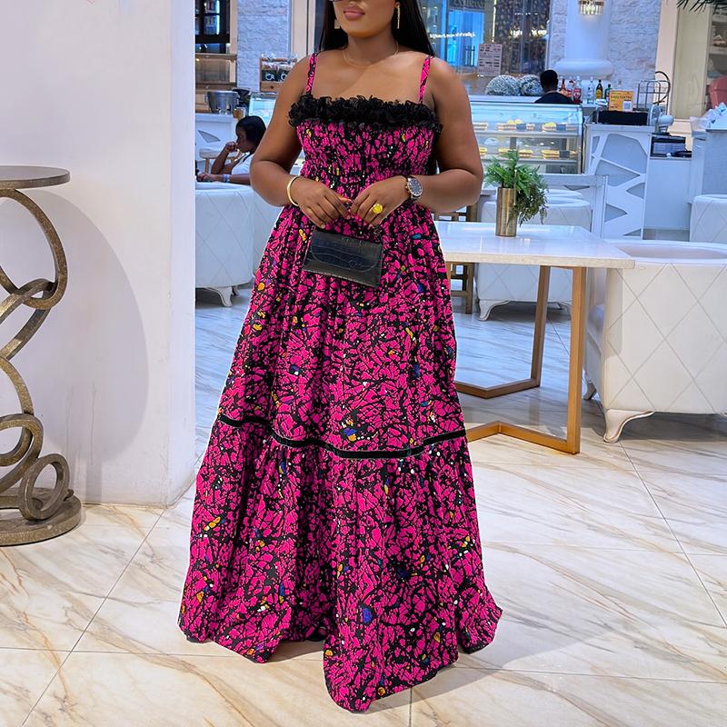 

Женское платье на бретелях, без рукавов, с оборками, пэчворк, с цветочным принтом, повседневное, расклешенное, плиссированное 4XL красный