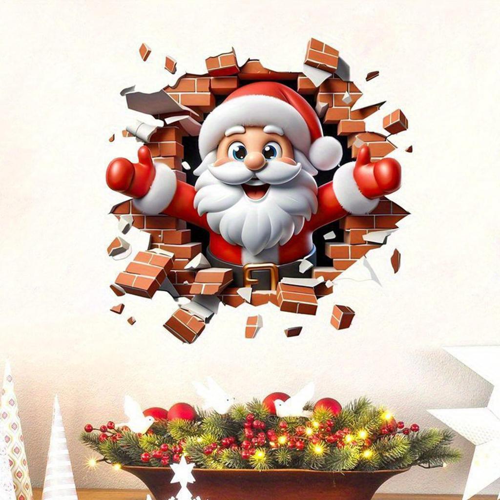 Wall Decal Santa Claus Breaking The Wall Sticker 2D Santa Claus Christmas Decorations Toilet Seat Lid Decals Home Decort