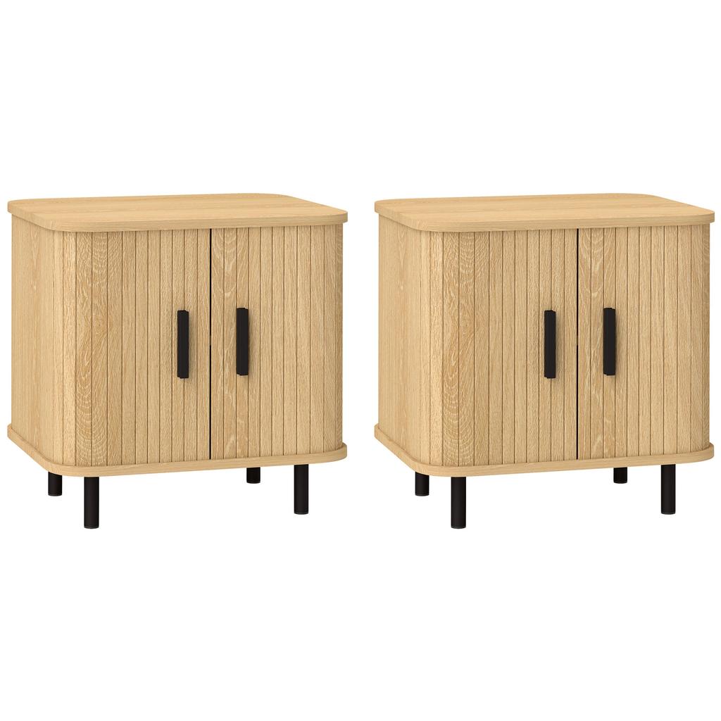Set of 2 Nordic Style Bedside Tables with 2-Level Shelf, In Wood and Steel, 48x40x48 Cm, Black and Oak