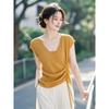 Ice Silk Short-sleeved T-shirt Women's New Summer Hot Style Beautiful Drawstring Knit Top