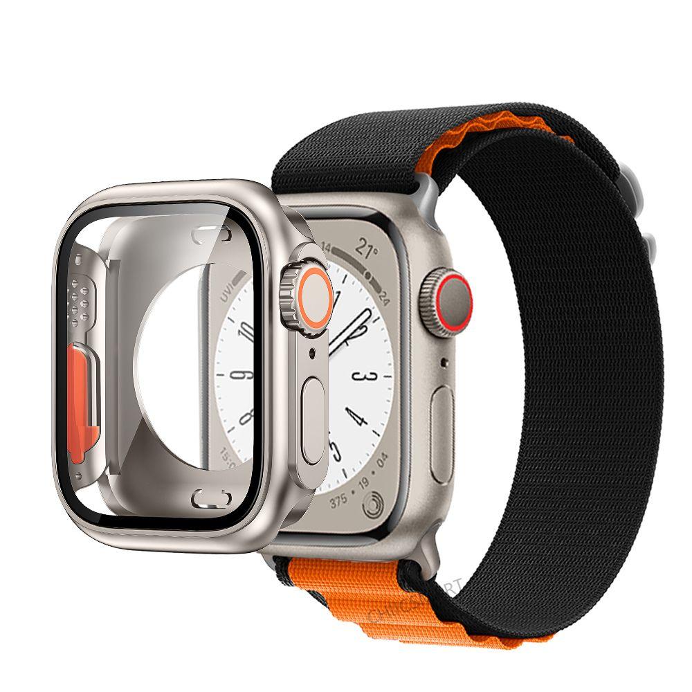 Correa de nailon con cubierta de vidrio para Apple Watch, carcasa de 44mm, 45mm, 40mm y 41mm, Protector de pantalla con correa, IWatch Series 56 Se 7 8, giro a Ultra