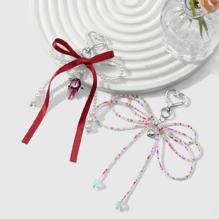 Sweet Ribbon Bowknot Pearls Keychain Charm Fashionable Key Accessory Cuteness Bag Charm Suitable for Keys and Bags