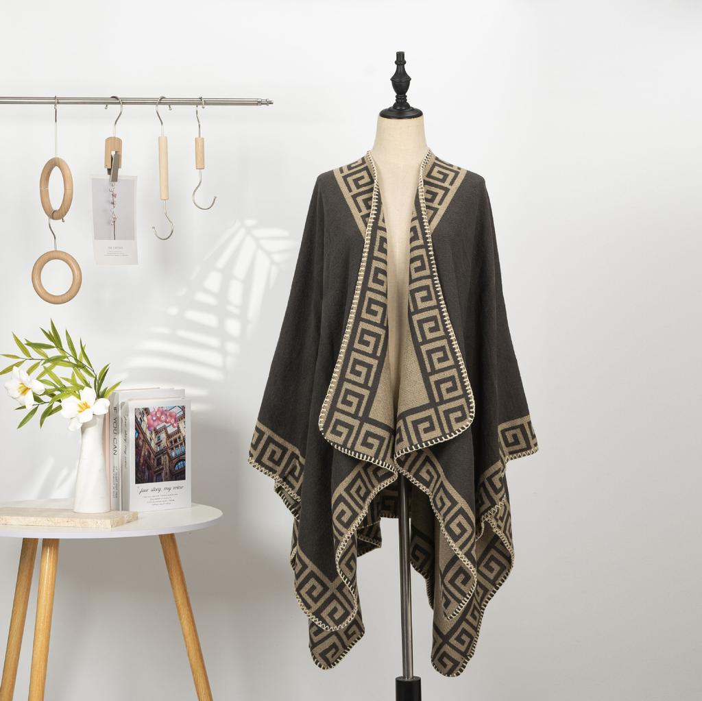 Chinese Imitation Cashmere Embroidered Shawl Women'S Ethnic Style Flower Print Cape Jacket Warm Scarf
