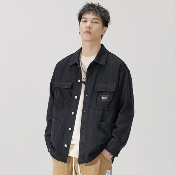 American Heavy Retro Denim Jacket Men'S Loose Large Size Trendy Handsome Tooling Jacket Trendy Brand