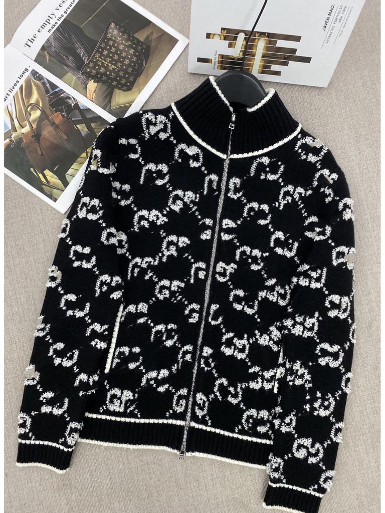 Nanyou Hohe Version Damen Stickerei Stehkragen Reißverschluss Strickjacke mit Doppel-G-Print