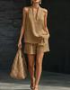 Vintage Style Women's Linen Suit: Loose V-Neck Top & Wide Leg Pants Two-Piece Set for Summer
