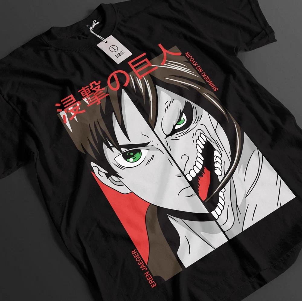 Anime Attack On Titan Eren Yeager Half Graphic Black Tshirt Size S4XL