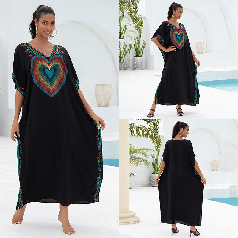 Embroidered Loose Women's Long Dress, Beach Dress, Sun Protection Cover Shirt