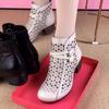 Summer Soft Leather Hollow Short Boots Ethnic Wind Hole Soft-soled Cool Boots Medium Heel Thick Heel Retro Mother Comfortable Sandals