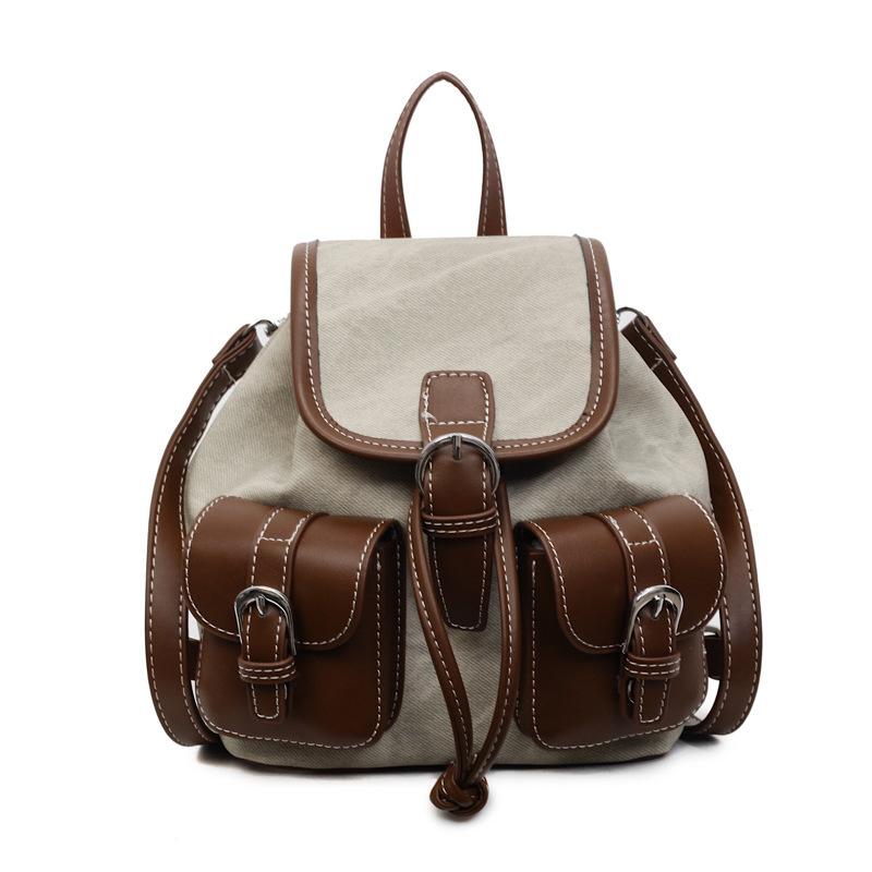 New autumn and winter casual contrasting color large-capacity backpack women's niche retro commuter versatile backpack