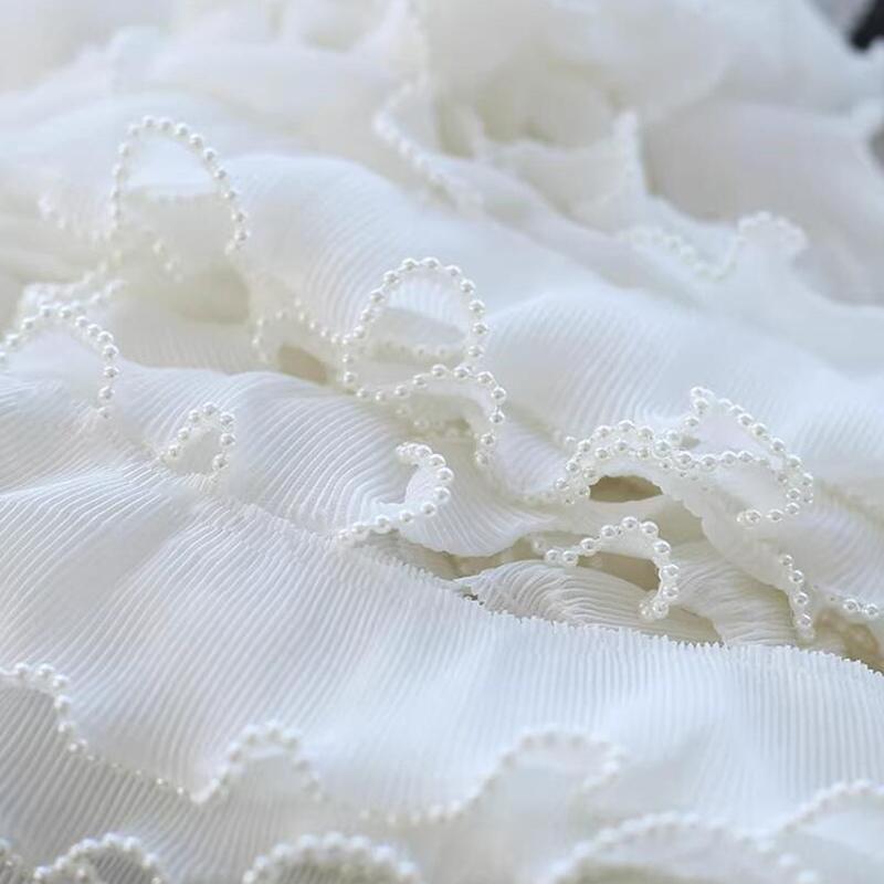 Embroidery White Black Flower Pearl Beads Lace Fabric Trim Ribbon DIY Sewing Ruffle Applique Craft