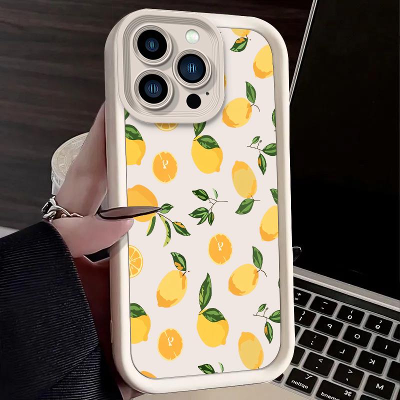 Watercolor Refreshing Lemon Blue Leaves Case for iPhone 17 Air 16 E 15 14 Plus 13 12 Mini 11 Pro Max Silicone Dustproof Cover
