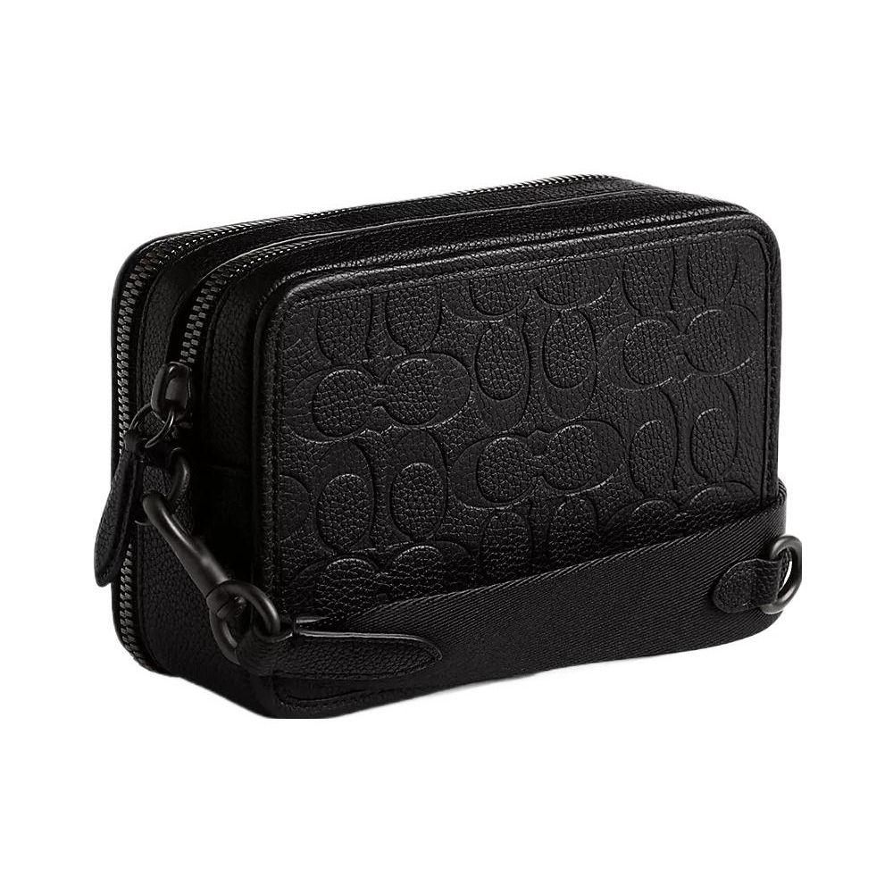 Coach Charter 19 Embossed Monogram Double Zipper Solid Color Leather Crossbody Bag Small Men bags Black CP268-BLK
