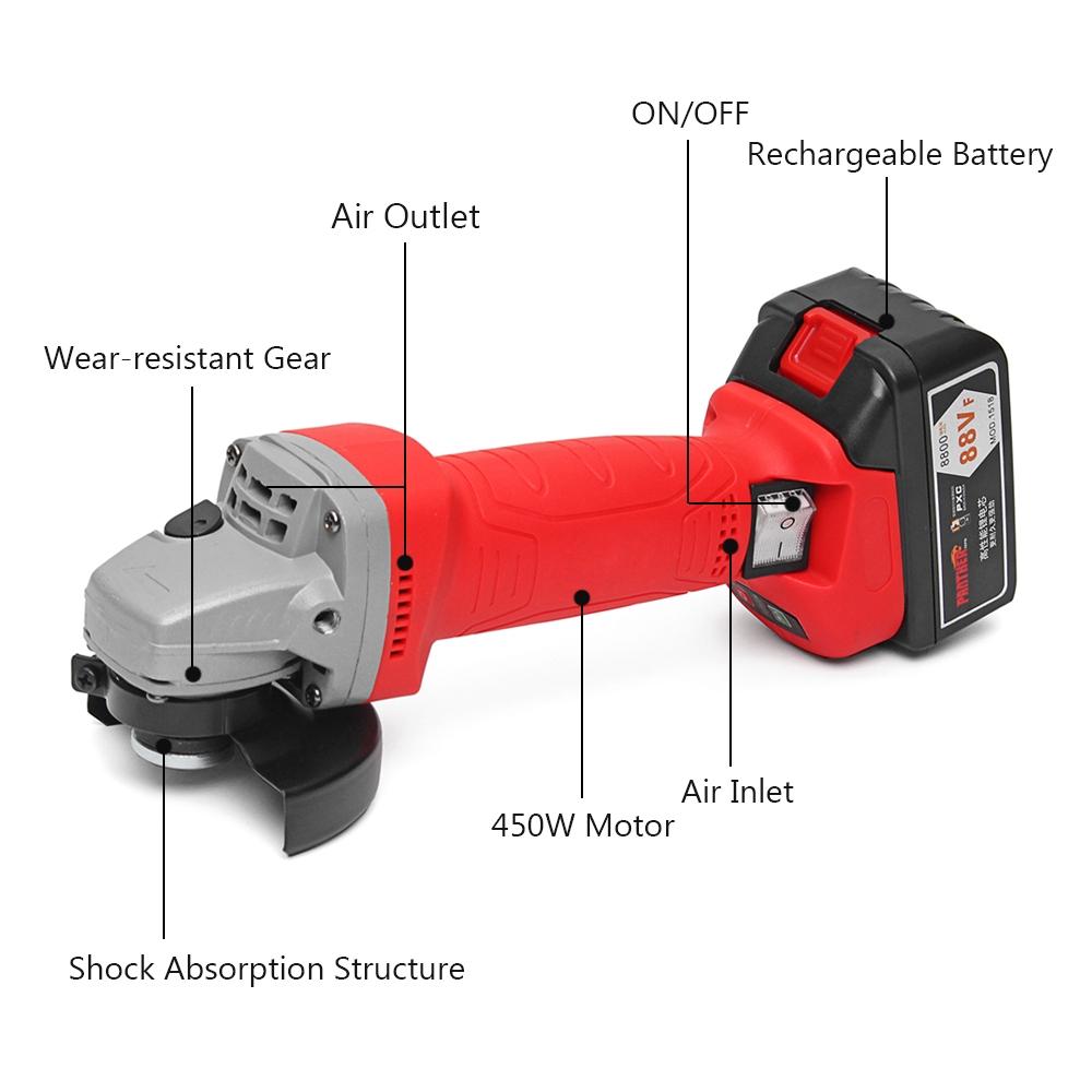 48V 100mm Electric Angle Grinder Cordless Cutting Tool Rechargeable 8800mA Battery 11000r/min Multi-function Angle Grinder Kit