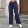 Women's Casual Fashion Elastic Waist Pocket Cuff Loose Solid Color Trousers