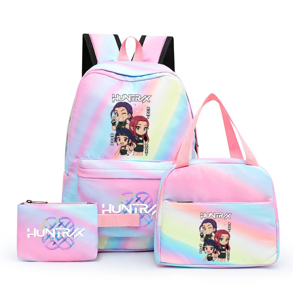 3 stk/sett Anime Søt Kpop Trykt Ryggsekk med Lunsjpose og Pennal for Tenåringsjente Gutt Bokveske Stor Kapasitet Reiseveske