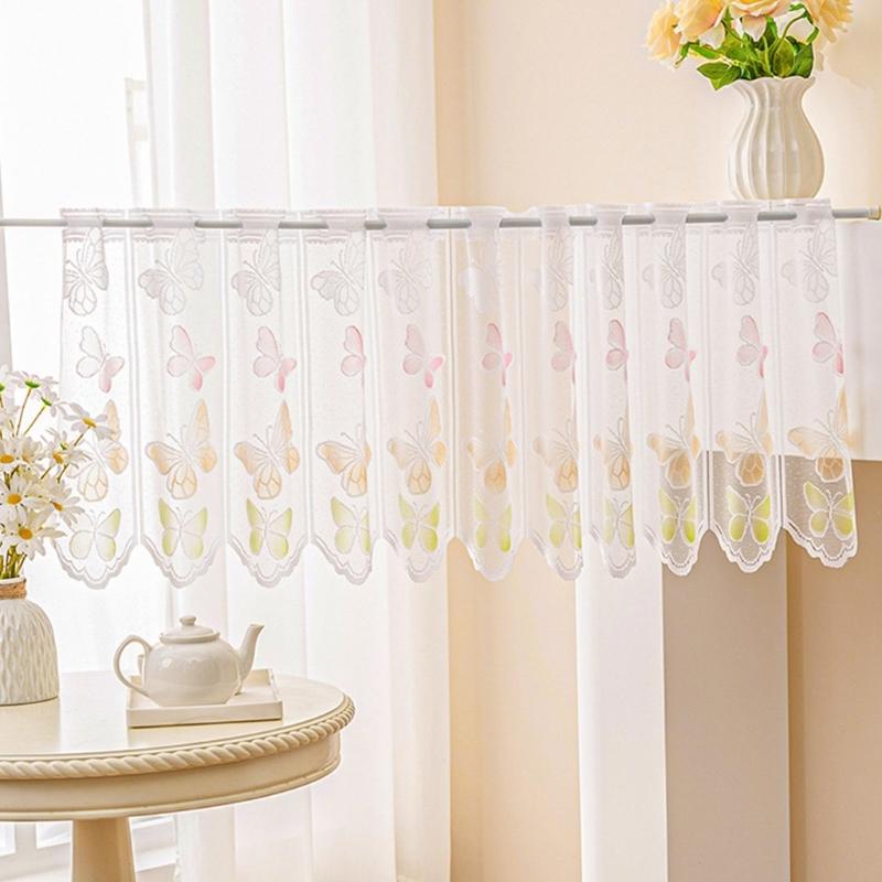 Translucents Laces Short Valance Butterfly Design Tulle Short Curtain for Bedroom Living Room Dining Room Window