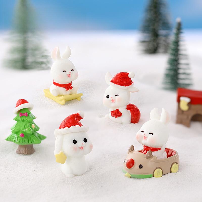 Bunny Figurine Christmas Resin Microlandscape Decoration Bunny Miniature Winter