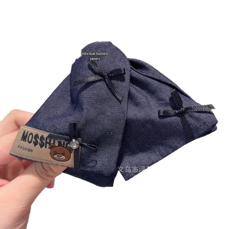 

Korean Style Bowknot Denim Triangle Claw Clip with Bear Cloth Label for Women Small Bear Cloth Label - Claw Clip
