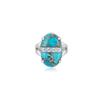 Unique Women's 925 Sterling Silver Oval Gemstone Statement Ring – Mojave Turquoise, Green Onyx or Rose Quartz with Faceted Accent Stones