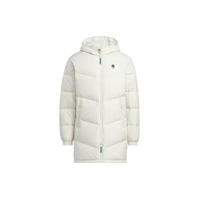 Neo Solid Color Hooded Zipper With Brand Logo Print Mid-Length Down Jacket Unisex Outerwear White HN4788