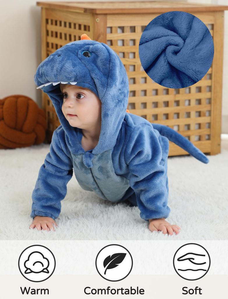 Maeau Baby Dinosaur Kigurumi Winter for Boys and Baby Commemorative Photo Size 70 Costume, Halloween, Christmas, Kids' Costume, Romper, Cosplay,