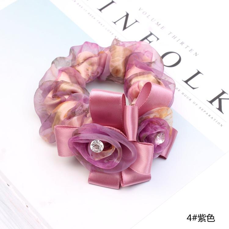 Korean Elegant Flower Scrunchies Women Girls Elastic Hair Rubber Bands Accessories Tie Hair Ring Rope Ponytail Holder Headdress