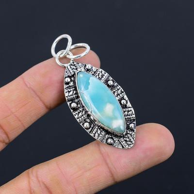 Anniversary Gift For Her Natural Larimar Gemstone Pendant 925 Sterling Silver