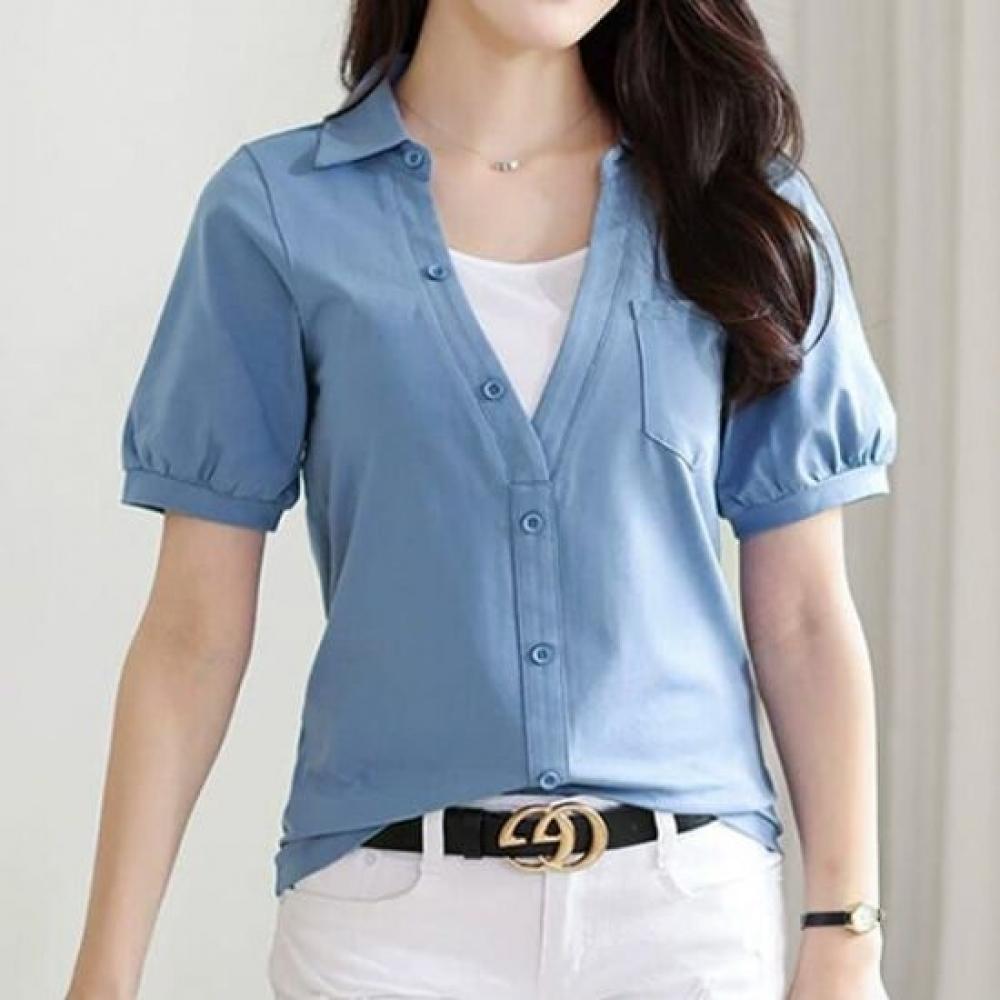 Navava Casual ShorT Sleeve Collar T shirT wiTh Puff deTail nT2374