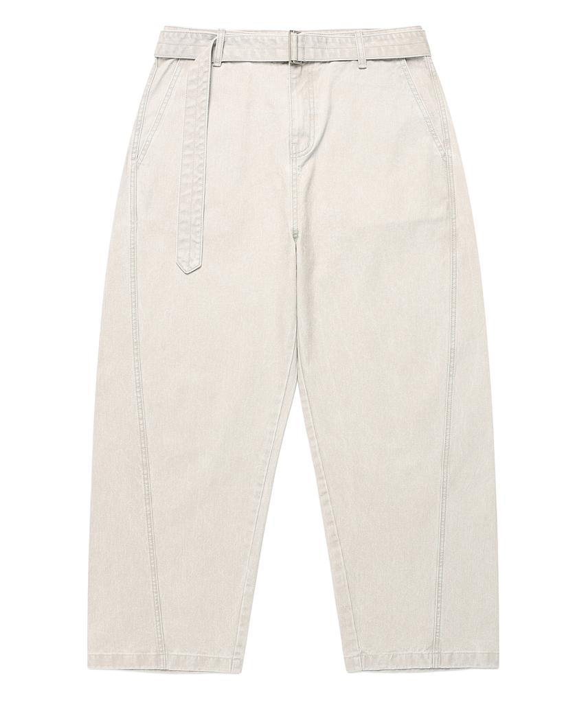 PRAIRIE Washed Curved Belt Pants (Light Gray)