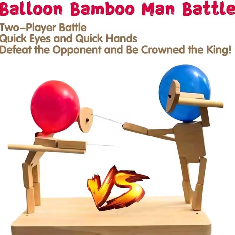 Gioco di Battaglia con Palloncini in Legno Fatto a Mano per Due Giocatori Ritmo Veloce Marionette Schermitrici Uomo di Bambù Gioco di Battaglia di Bot di Legno