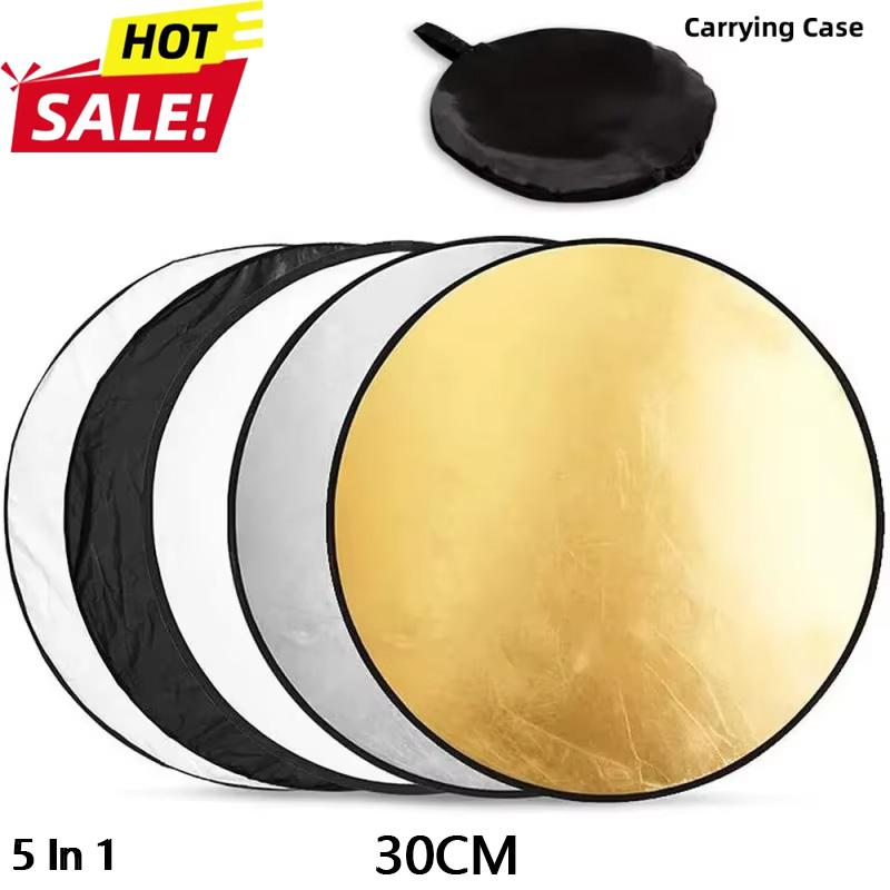 5 In 1 Round Portable Reflector, Multi Color Outdoor Collapsible Diffuser Photography Light Reflectors For Studio Photo 110CM